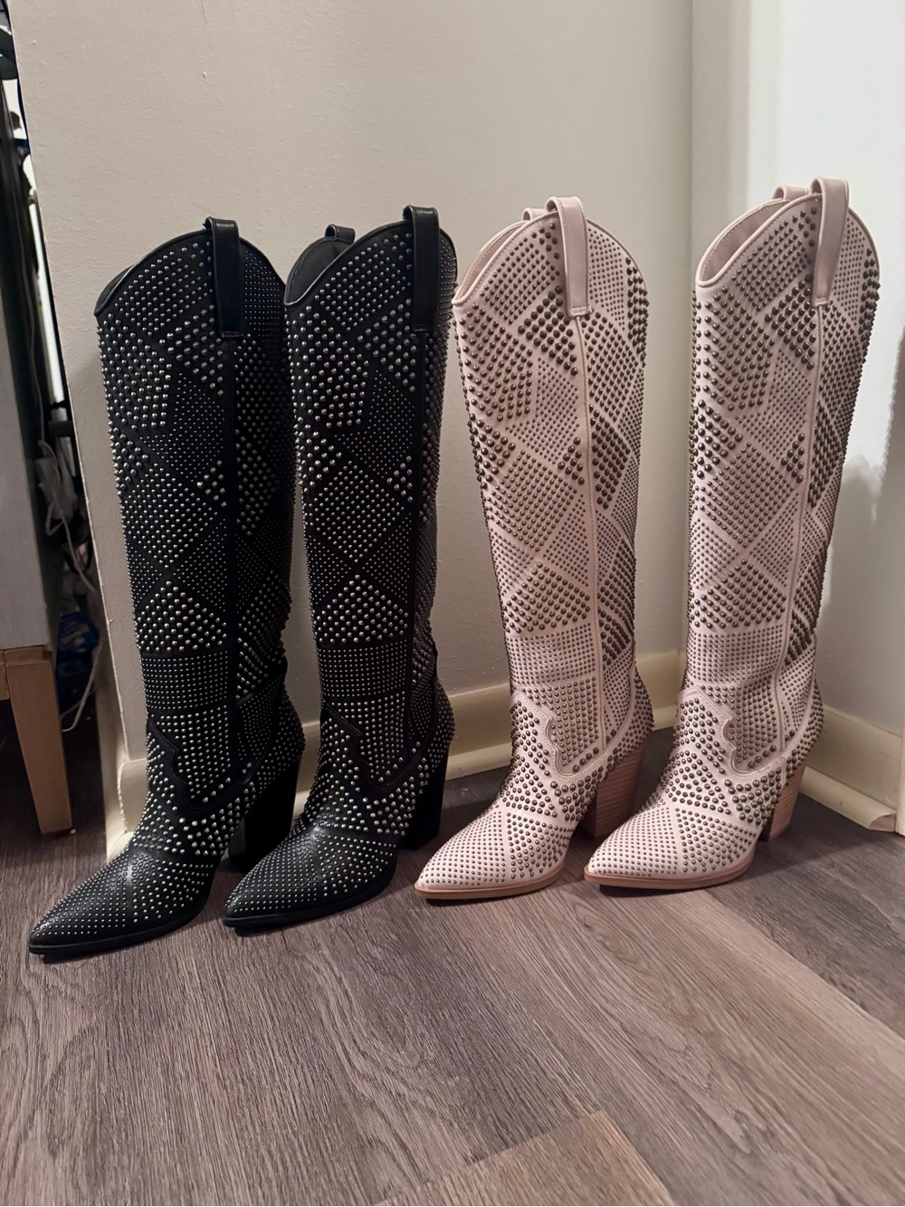 Steve Madden Black Studded Knee-High Western Boots - Picture 2 of 2
